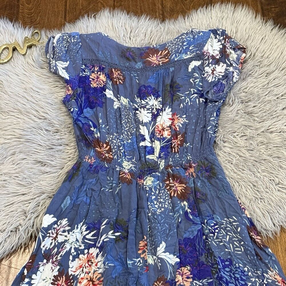 JAASE Maxi Dress Smocked Waist Blue Floral Size Large BOHO Cottage Core Button - Picture 7 of 8
